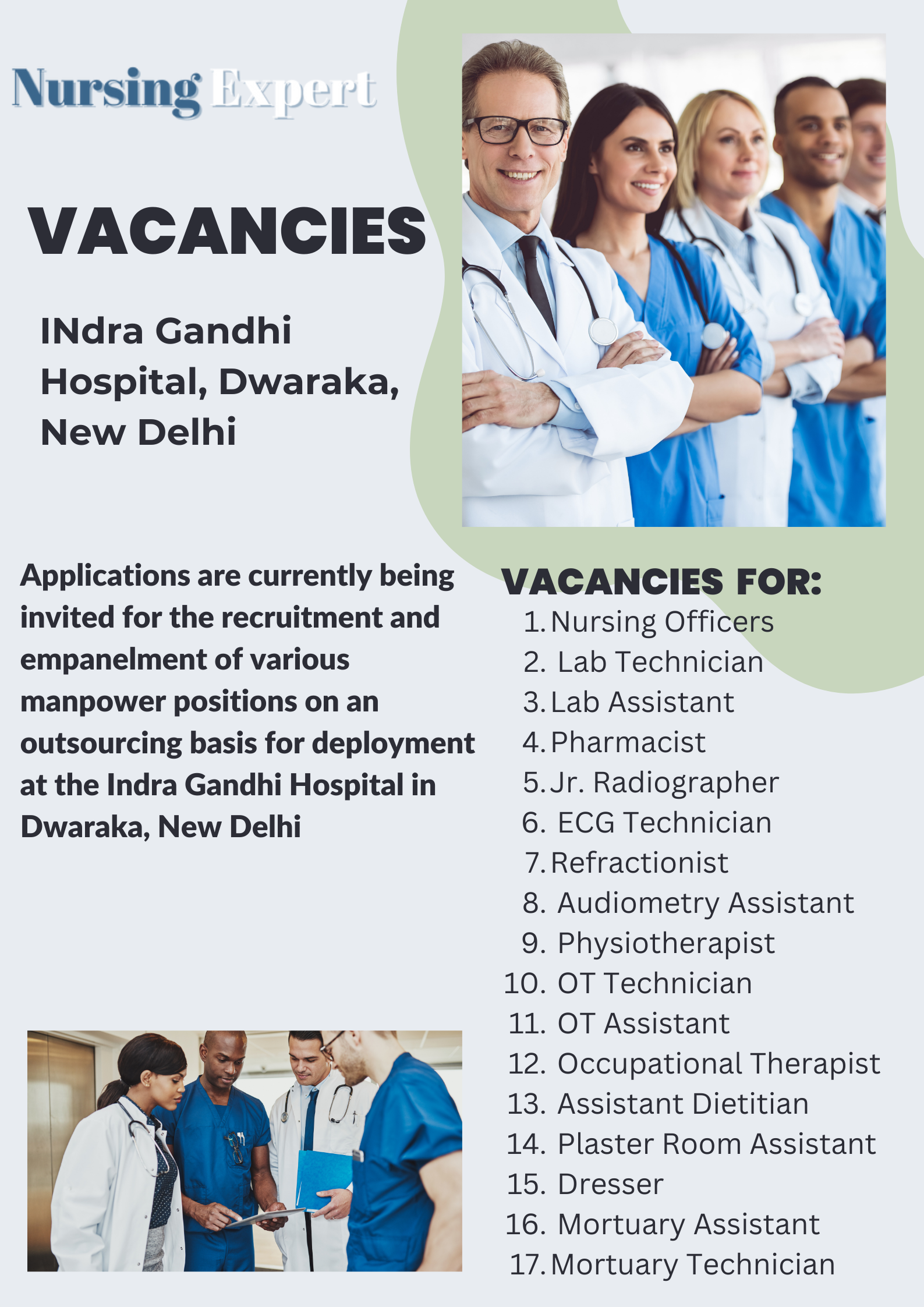 Indira Gandhi Hospital Vacancy Feb 2023 for Nursing Officers, Lab Technician, Lab Assistant, Pharmacist, Jr. Radiographer, ECG Technician, Refractionist, Audiometry Assistant, Physiotherapist, OT Technician, OT Assistant, Occupational Therapist, Assistant Dietitian, Plaster Room Assistant, Dresser, Mortuary Assistant, and Post-Mortem TechnicianMortuary Technician