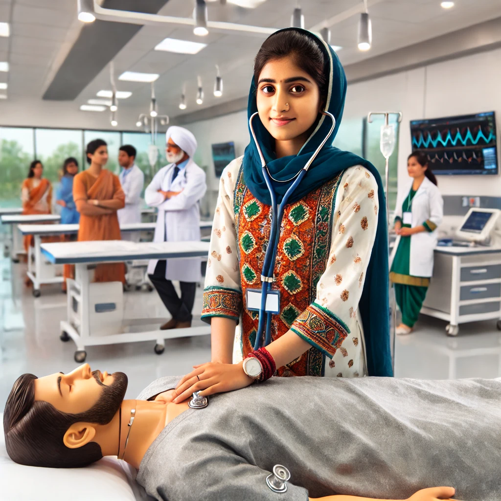 Indian nurse attending a patient in a hospital
